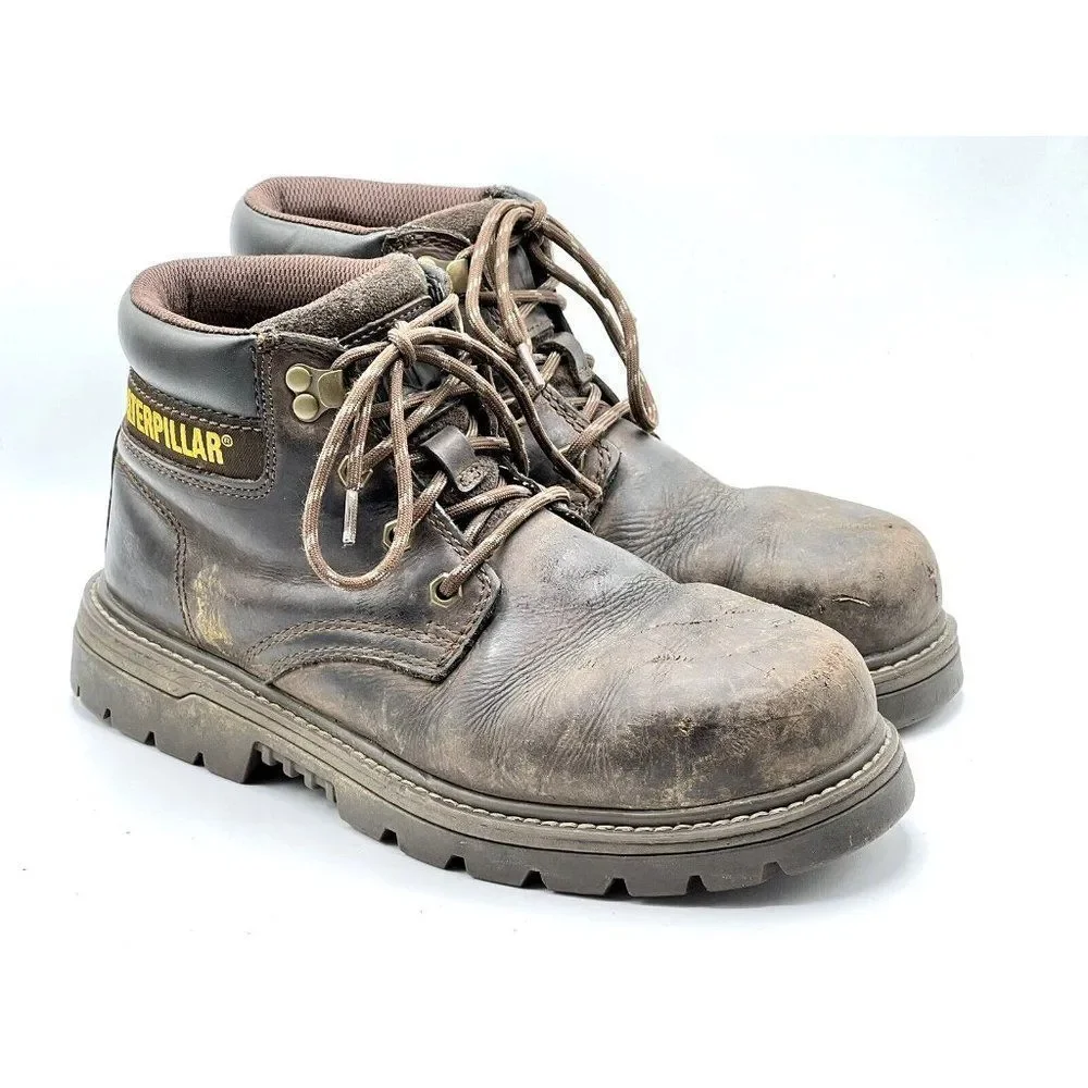 Caterpillar Brown Leather Steel Safety Toe Work Boots Men's Size 8.5 M - Picture 1 of 15